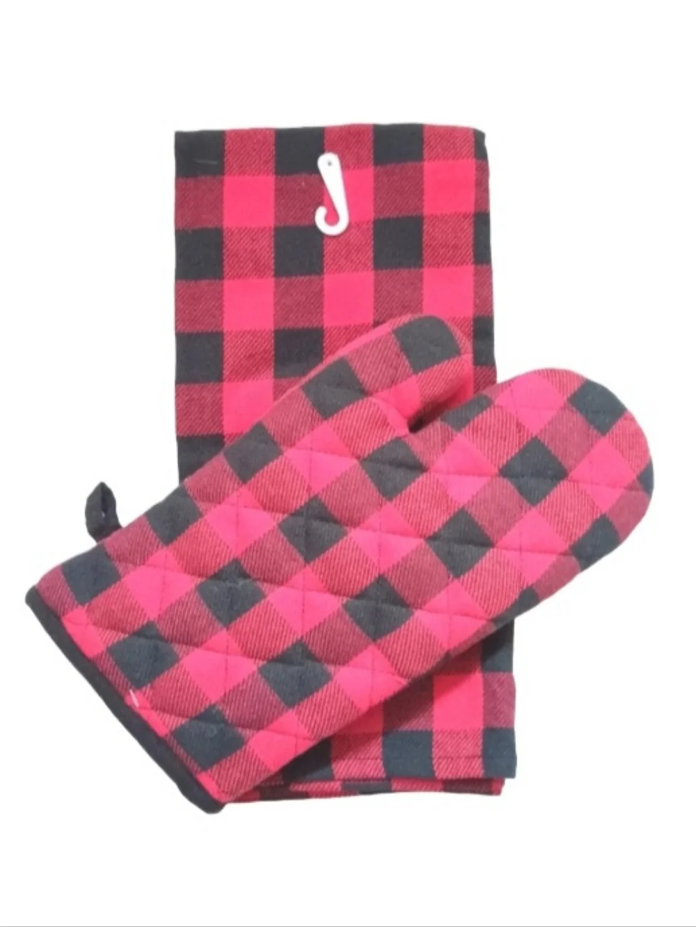 NWOT Checkerboard Red & Black Kitchen Towel & Oven Mitt